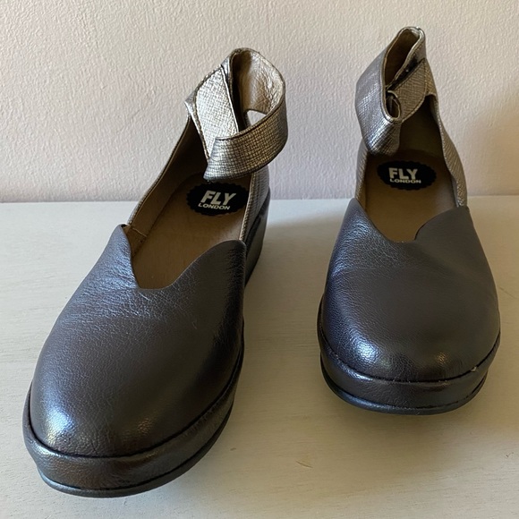 Fly London Shoes - Fly London Graphite Metallic Bana Platform Flats